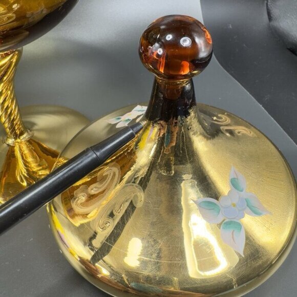 Venetian Glass Candy Dish Container Jar Apothecary Jar Painted Italian Glass VTG - Picture 11 of 16